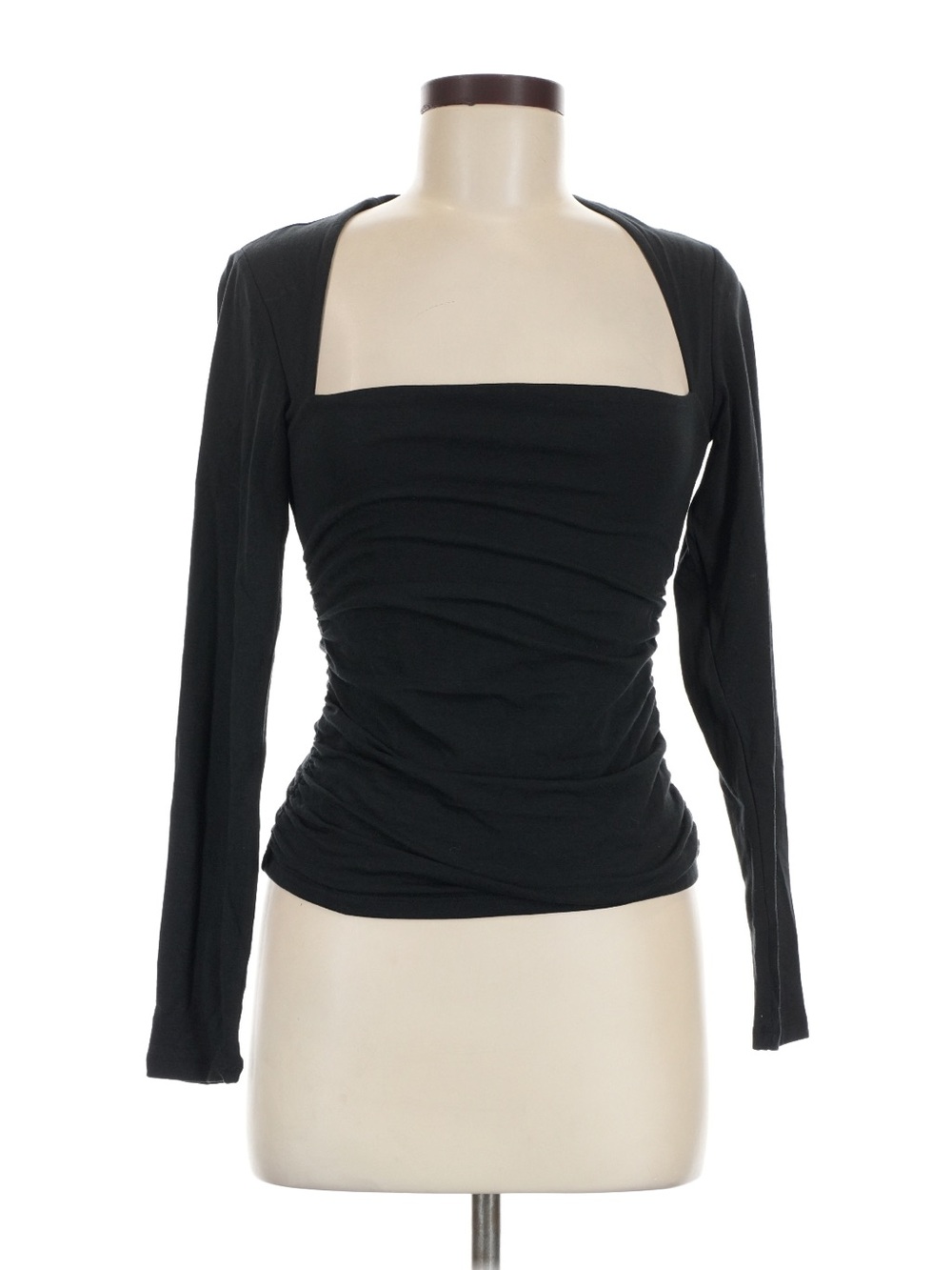 Abercrombie & Fitch Black Square-Neck Ruched 3/4 Sleeve Top